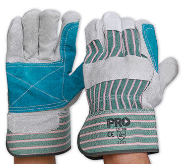 Green & Grey Stripe Leather Gloves