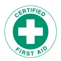 HARD HAT DECAL - CERTIFIED FIRST AID - 50mm DIA 4/SHEET DECAL