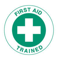 FIRST AID TRAINED - 50mm DIA 4/SHEET