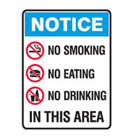 NO SMOKING, DRINKING, EATING IN THIS AREA - Sign